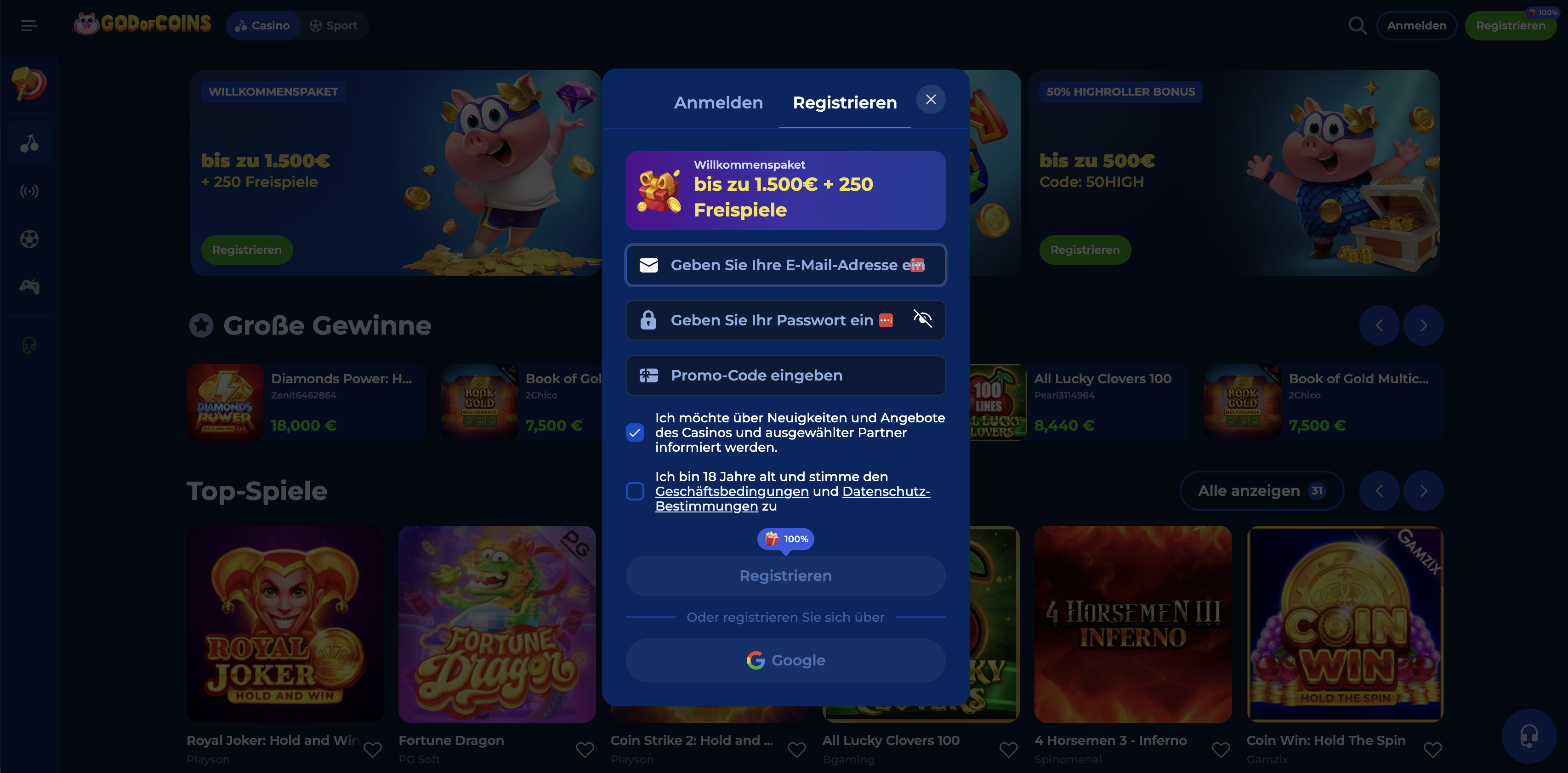 God of Coins Registration
